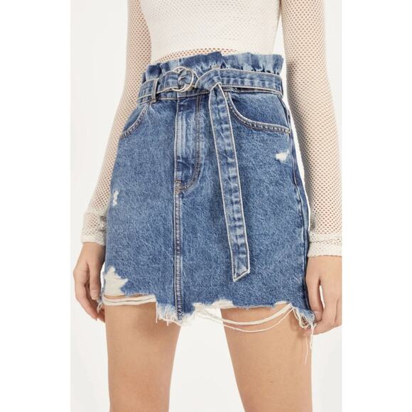 Denim Blvd Dresses & Skirts - Denim Blvd Los Angeles Cotton Blend High Rise Distressed Belt Mini Skirt Medium